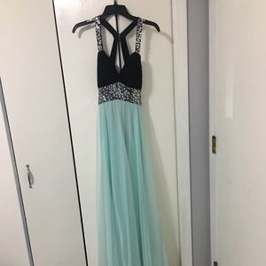 Mint green, black sequence prom dress